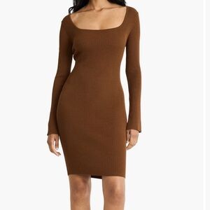 DONNY MORGAN FOR MAGGY Square neck long sleeve sweater dress brown